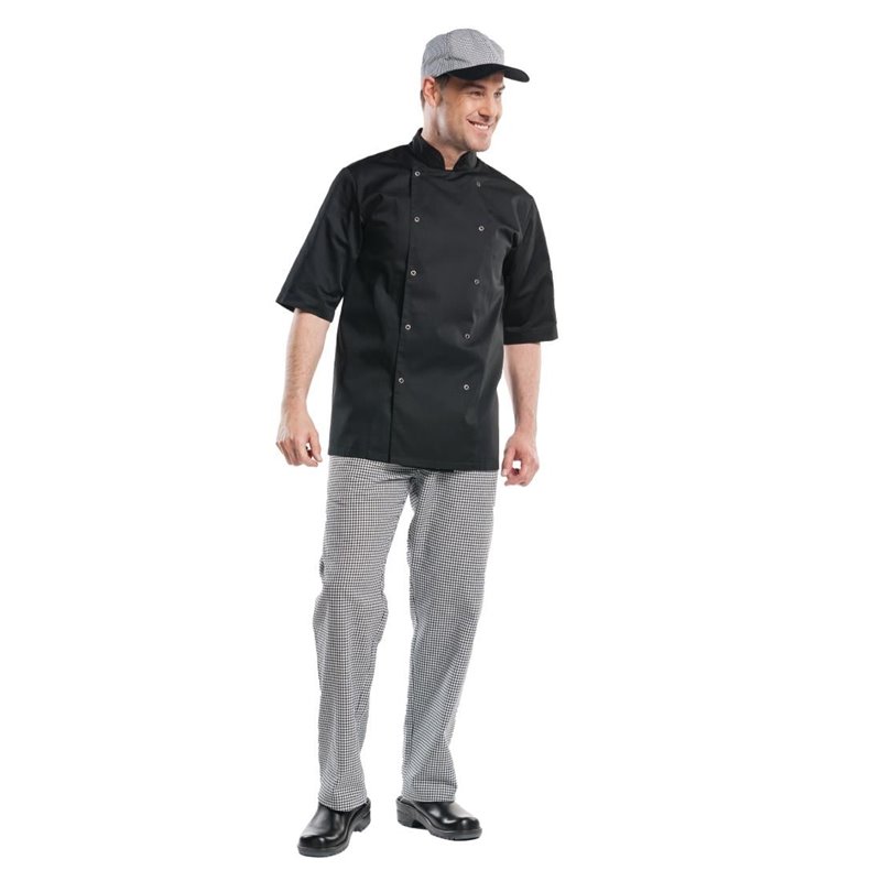 Veste de cuisine mixte Chaud Devant Hilton Poco manches courtes noire XXL - Gastronoble - B508-XXL