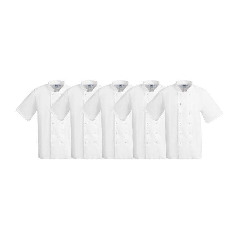 Vestes de cuisine manches courtes Whites Boston blanches L (lot de 5) - Gastronoble - SA823