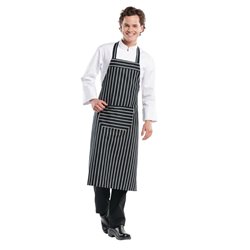 Tablier bavette Chaud Devant Remo ray&eacute; noir et blanc - Gastronoble - H268