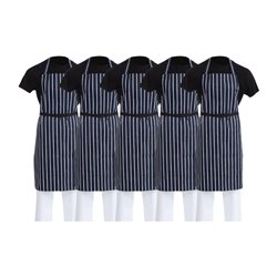 Tabliers bavettes Whites ray&eacute;s marine et blanc (lot de 5) - Gastronoble - SA820