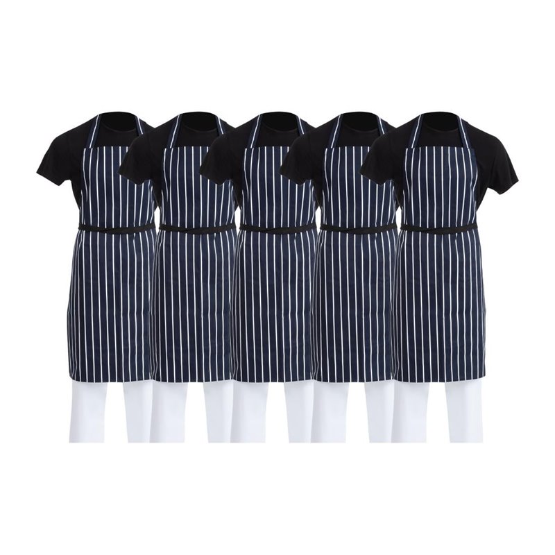 Tabliers bavettes Whites ray&eacute;s marine et blanc (lot de 5) - Gastronoble - SA820