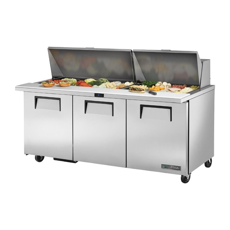 Comptoir de pr&eacute;paration 3 portes True 30 bacs GN 1/6 TSSU-72-30M-B-ST-HC - Gastronoble - CX719
