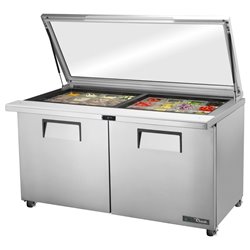 Table de pr&eacute;paration 24 bacs GN 1/6 avec couvercle en verre True TSSU-60-24M-B-ST-FGLID - Gastronoble - FB013