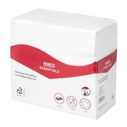 Serviettes d&eacute;jeuner 2 plis Nisbets Essentials blanches pli&eacute;es en 4 (lot de 50) - Gastronoble - HS984