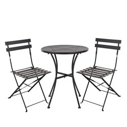 Ensemble table et 2 chaises pliantes d'ext&eacute;rieur en acier noir Bolero - Gastronoble - SA658