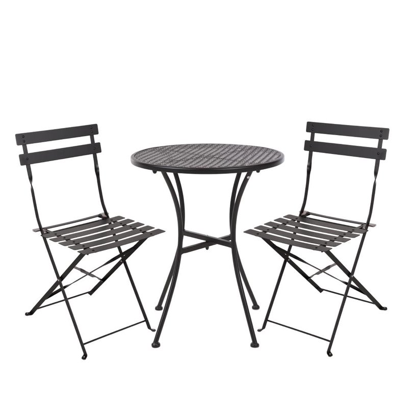 Ensemble table et 2 chaises pliantes d'ext&eacute;rieur en acier noir Bolero - Gastronoble - SA658
