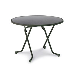 Dublin table pliante ronde &agrave; pieds en ciseaux &Oslash; 100cm  -  VEBA  - 26521050