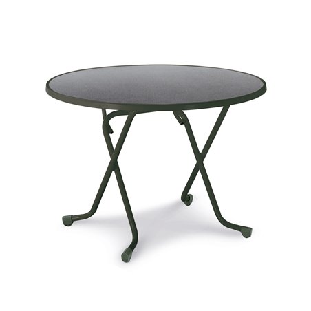Dublin table pliante ronde &agrave; pieds en ciseaux &Oslash; 100cm  -  VEBA  - 26521050