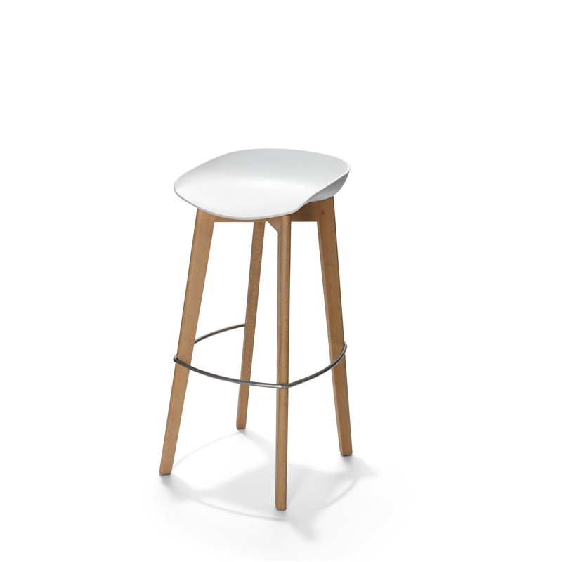 Keeve tabouret de bar sans dossier, Blanc, structure en bois de bouleau et assise en plastique, 53x47x90cm (BxTxH), 506F03SW - L