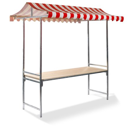 &Eacute;tal de march&eacute; Professional Rouge-Blanc, structure en acier, b&acirc;che PVC ignifuge, plateau en bois d'&eacute;pic&eacute;a, 200x151x232cm (BxTxH)