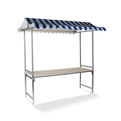 &Eacute;tal de march&eacute; Professional Bleu-Blanc, structure en acier, b&acirc;che PVC ignifuge, plateau en bois d'&eacute;pic&eacute;a, 200x151x232cm (BxTxH) 