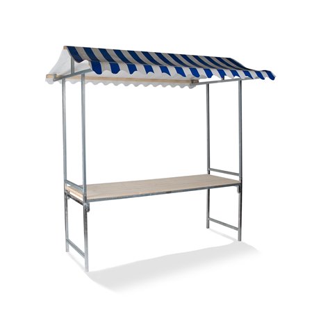 &Eacute;tal de march&eacute; Professional Bleu-Blanc, structure en acier, b&acirc;che PVC ignifuge, plateau en bois d'&eacute;pic&eacute;a, 200x151x232cm (BxTxH) 