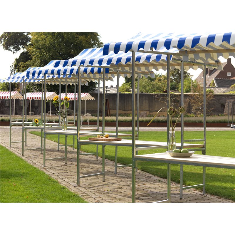 &Eacute;tal de march&eacute; Professional Bleu-Blanc, structure en acier, b&acirc;che PVC ignifuge, plateau en bois d'&eacute;pic&eacute;a, 200x151x232cm (BxTxH) 