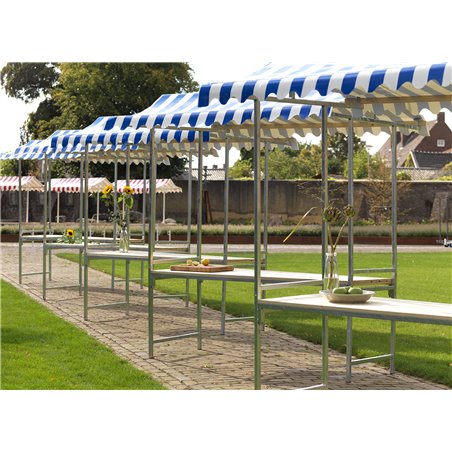 &Eacute;tal de march&eacute; Professional Bleu-Blanc, structure en acier, b&acirc;che PVC ignifuge, plateau en bois d'&eacute;pic&eacute;a, 200x151x232cm (BxTxH) 