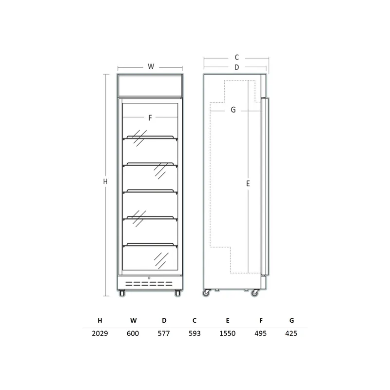 Koelvitrine deur glas 360 liter - Scandomestic - DCC360BD