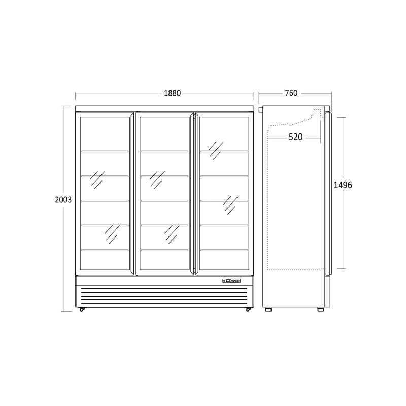 Gekoelde vitrine 1563 liter - Scandomestic - DF1563BD