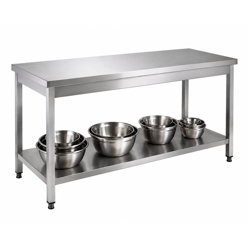 Roestvrijstalen tafel met onderblad 1800 x 700mm - GDATS-187 - Materiel Horeca