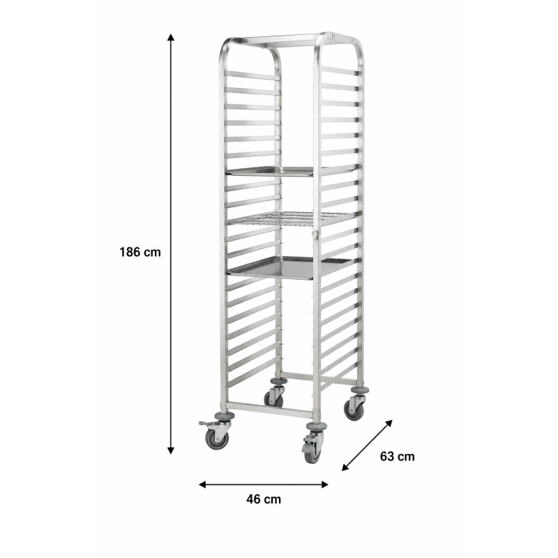 Chariot met 20 plateaus voor 60*40mm bakken - Materiel Horeca