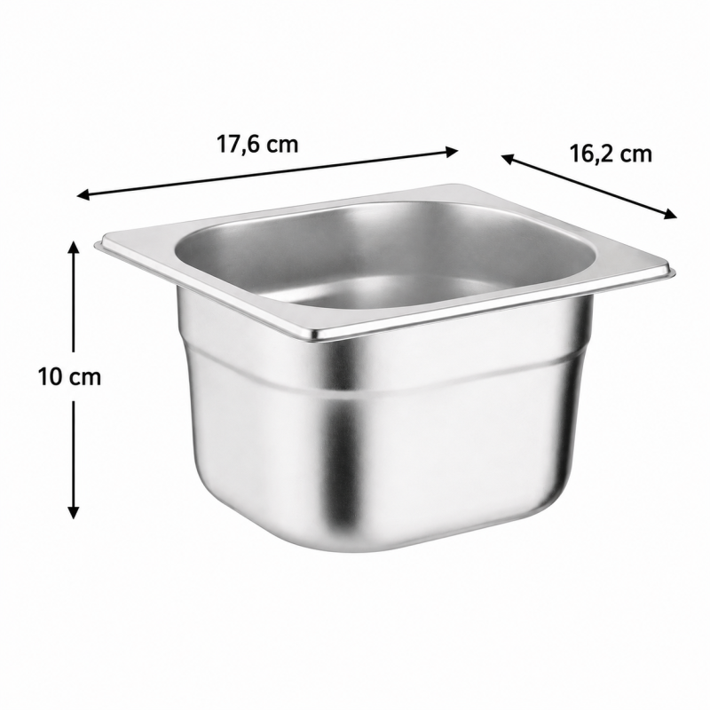 RVS gastronormbak GN 1/6 100mm - GN1/6-100