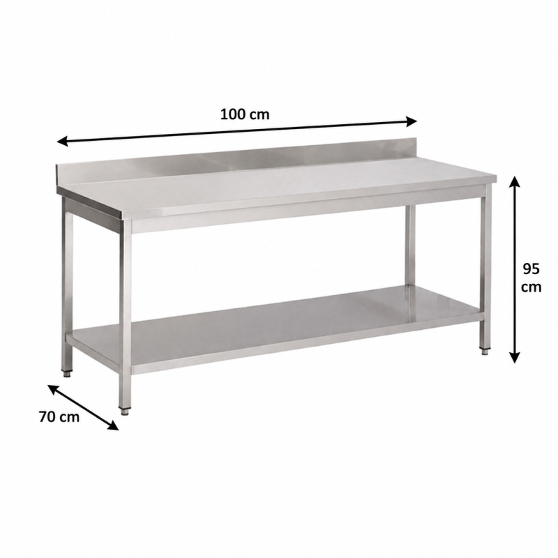 RVS werktafel met onderblad en achteropstand 1000 x 700 mm - GDATS-107A