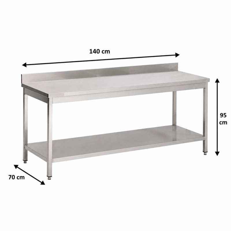 Inox Tafel Met Onderste Plank en Achterplaat 1400 x 700mm - Materiel Horeca