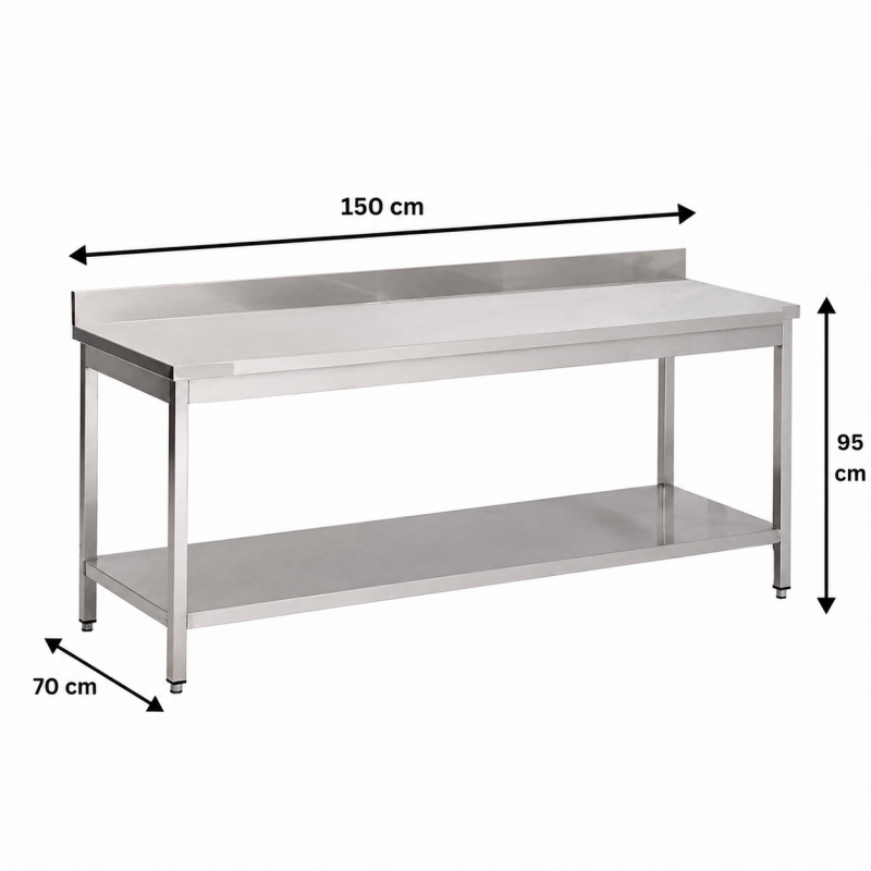 Inox Tafel Met Onderplank En Rugleuning 1500 x 700mm - Materiel Horeca