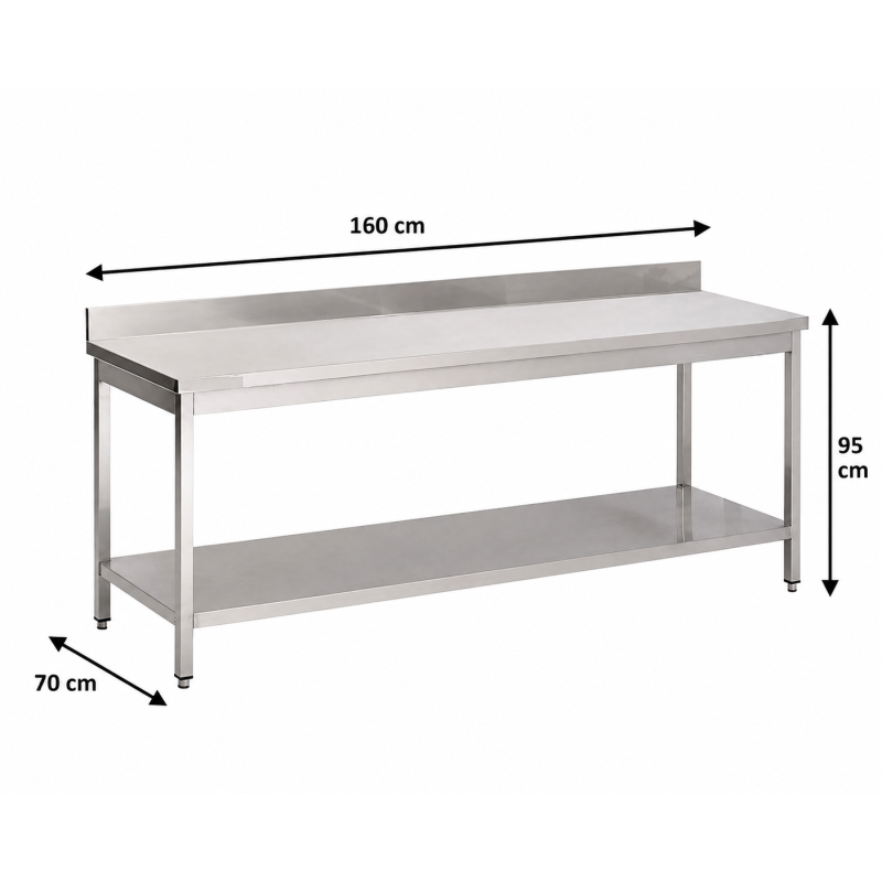 Table Inox Avec Sous Tablette Et Dosseret 1600 x 700mm - Materiel Horeca