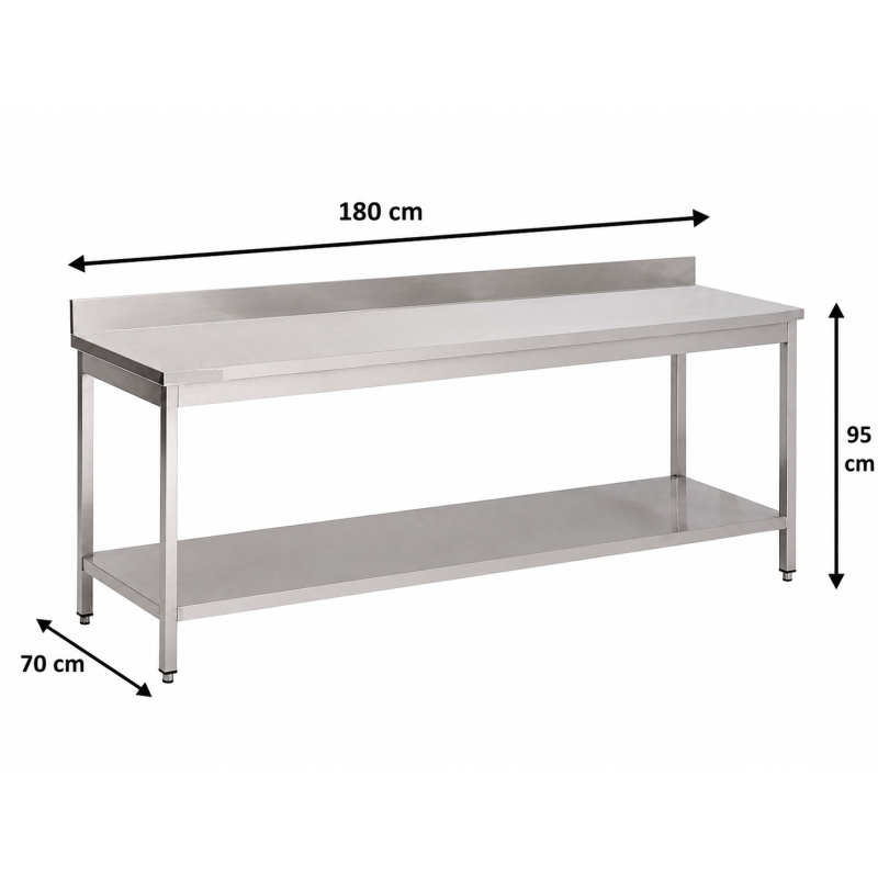 Roestvrij Stalen Tafel Met Onderplank En Rugleuning 1800 x 700mm - GDATS-187A - Materiel Horeca