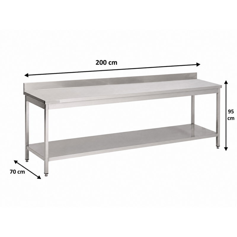Inox Tafel Met Onderste Plank En Achterzijde 2000 x 700mm - Materiel Horeca