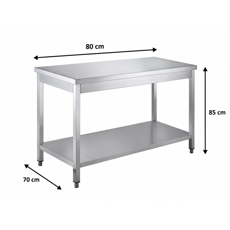 RVS werktafel met onderblad 800 x 700 mm - GDATS-87