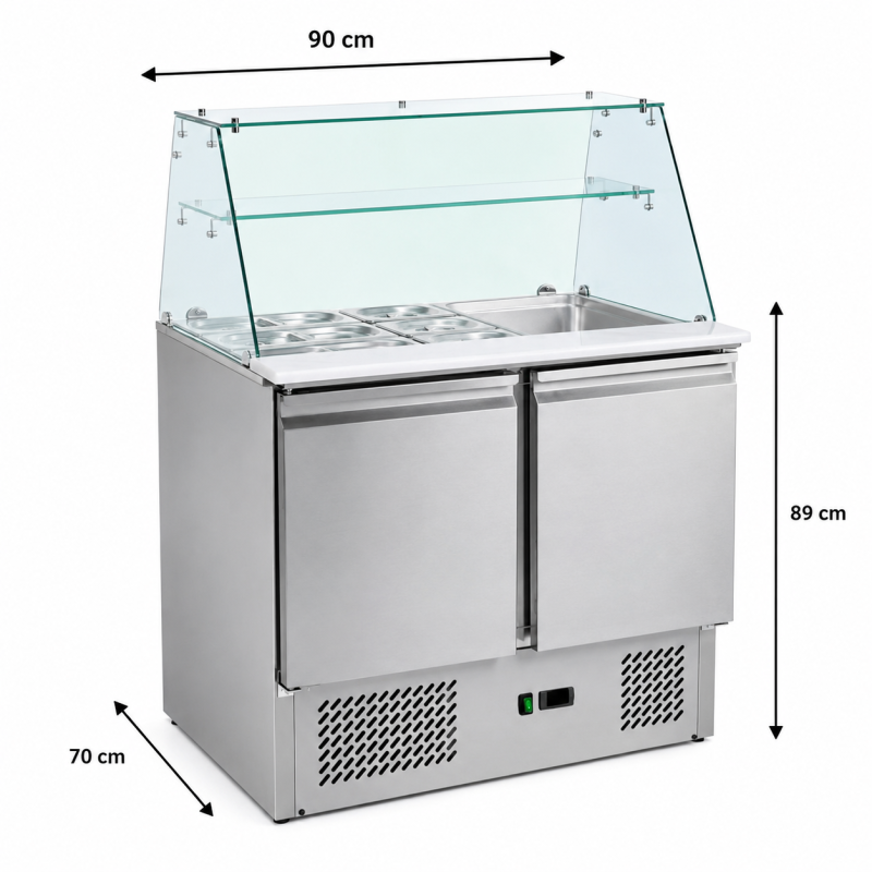 Saladette frigo 2 portes couvercle vitr&eacute; inox