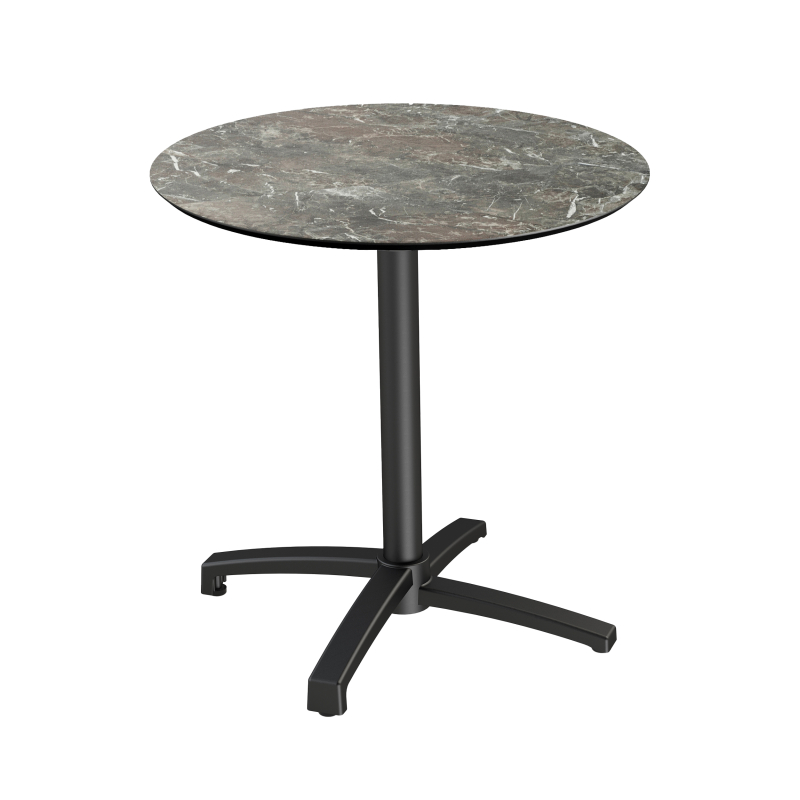X Cross bistrotafel met zwarte poot + HPL Galaxy Marble blad &Oslash;70 cm - Set van - VEBA - 110031570