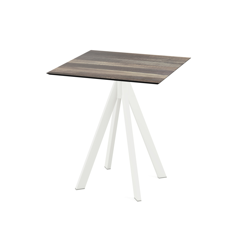 Infinity bistrotafel met wit onderstel + HPL blad Tropical Wood 70x70 cm - Set van - VEBA - 120021277