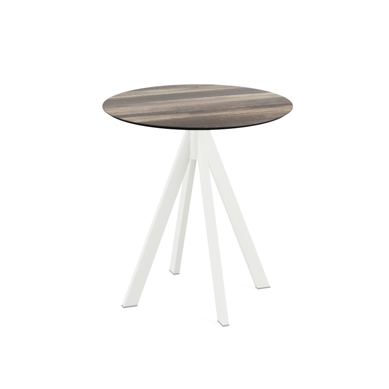 Infinity bistrotafel met wit onderstel + HPL blad Tropical Wood &Oslash;70 cm - Set van - VEBA - 120021270