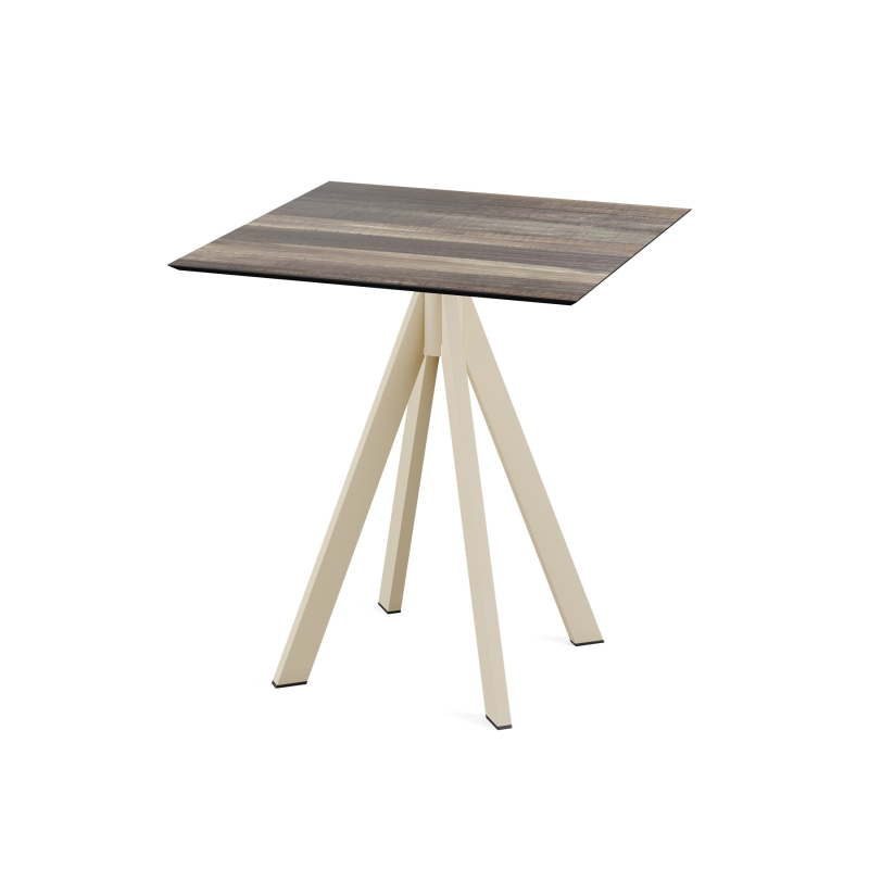 Infinity bistrotafel met zandkleurig onderstel + HPL Tropical Wood blad 70x70 cm - Set van - VEBA - 120031277