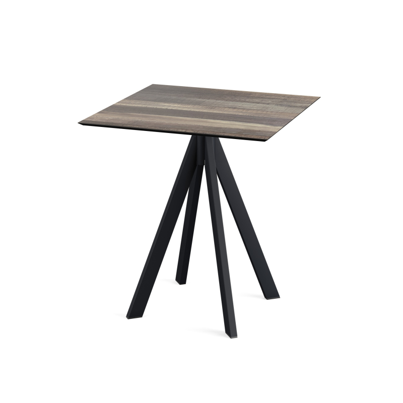 Infinity bistrotafel met zwart onderstel + HPL Tropical Wood blad 70x70 cm - Set van - VEBA - 120011277