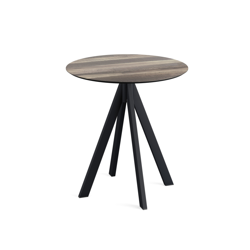Infinity bistrotafel met zwart onderstel + HPL blad Tropical Wood &Oslash;70 cm - Set van - VEBA - 120011270