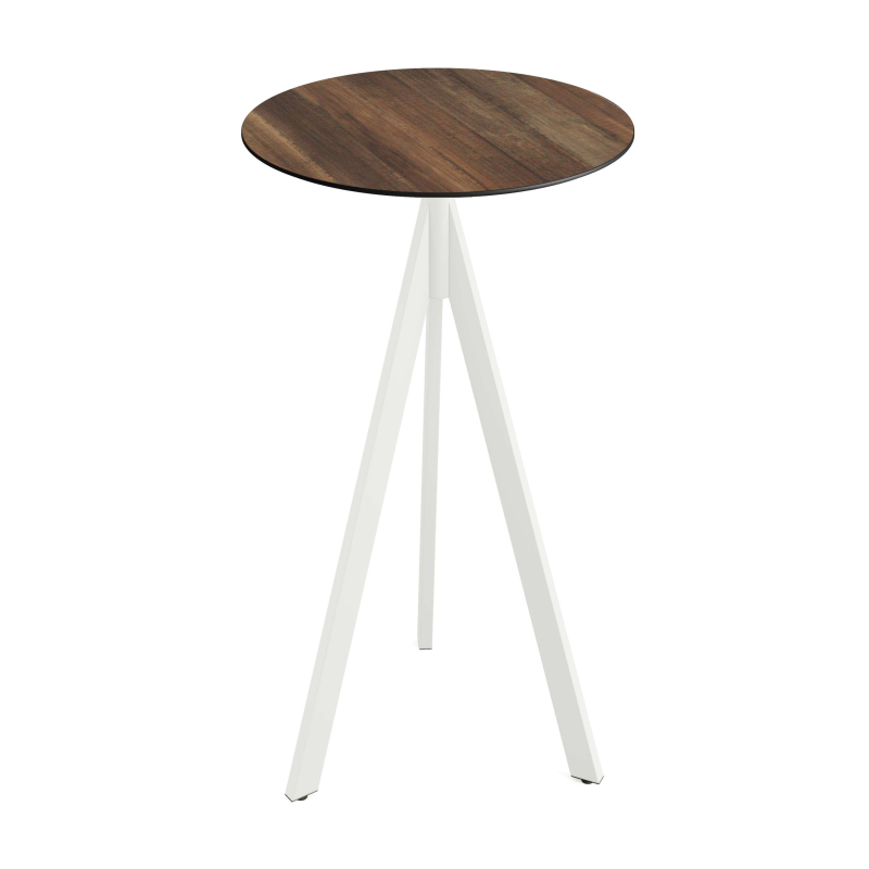 Infinity Tripod staande tafel met wit onderstel + HPL plateau Tropical Wood &Oslash;70 cm - Set van - VEBA - 140051270