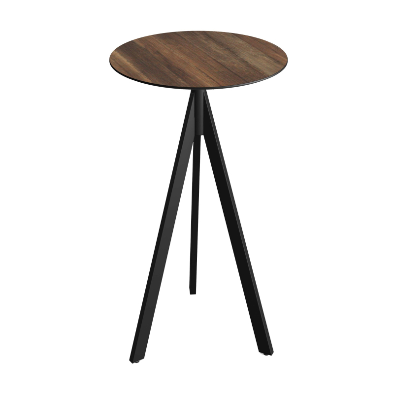 Infinity Tripod staantafel met zwart onderstel + HPL blad Tropical Wood &Oslash;70 cm - Set van - VEBA - 140041270