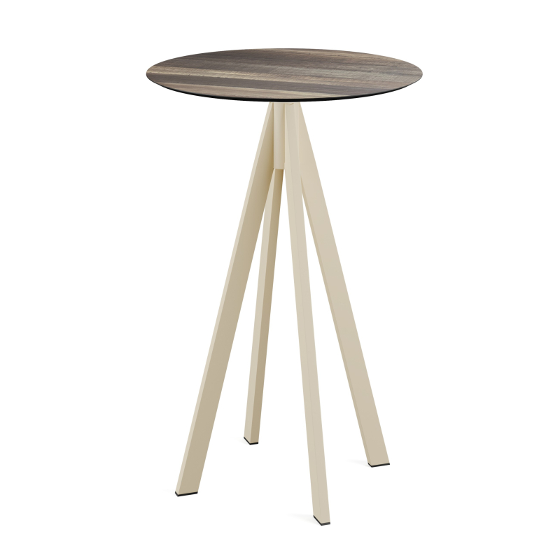 Infinity staantafel met zandkleurig onderstel + HPL-blad Tropical Wood &Oslash;70 cm - Set van - VEBA - 120061270