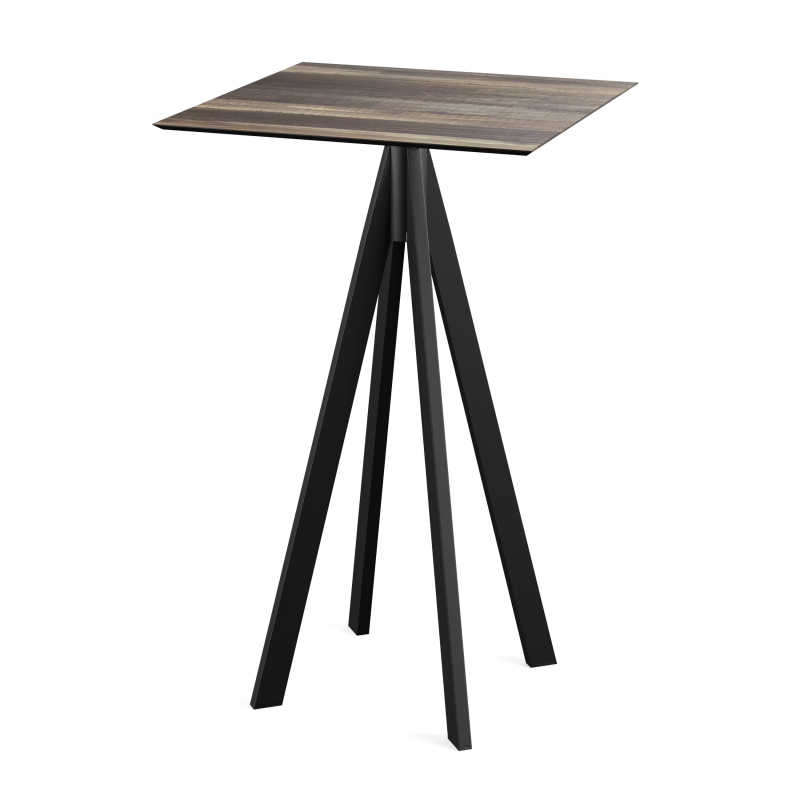 Infinity staande tafel met zwarte voet + HPL Tropical Wood blad 70x70 cm - Set van - VEBA - 120041277
