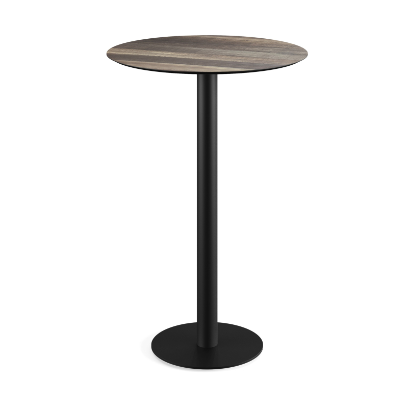 Urban staantafel met zwart onderstel + HPL blad Tropical Wood &Oslash;70 cm - Set van - VEBA - 130041270