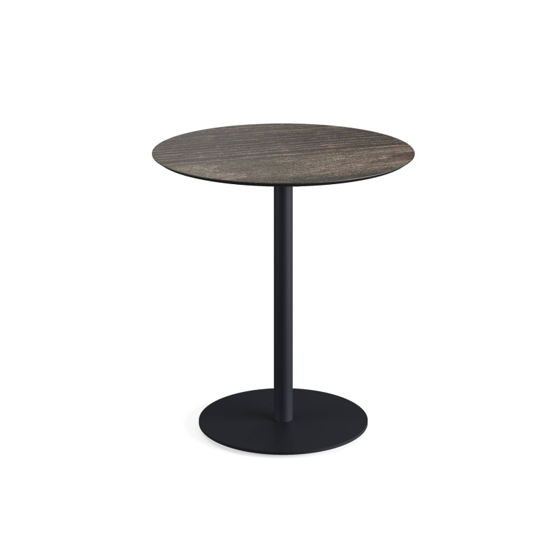 Urban bistrottafel met zwart onderstel + HPL blad Riverwashed Wood &Oslash;70 cm - Set van - VEBA - 130011470