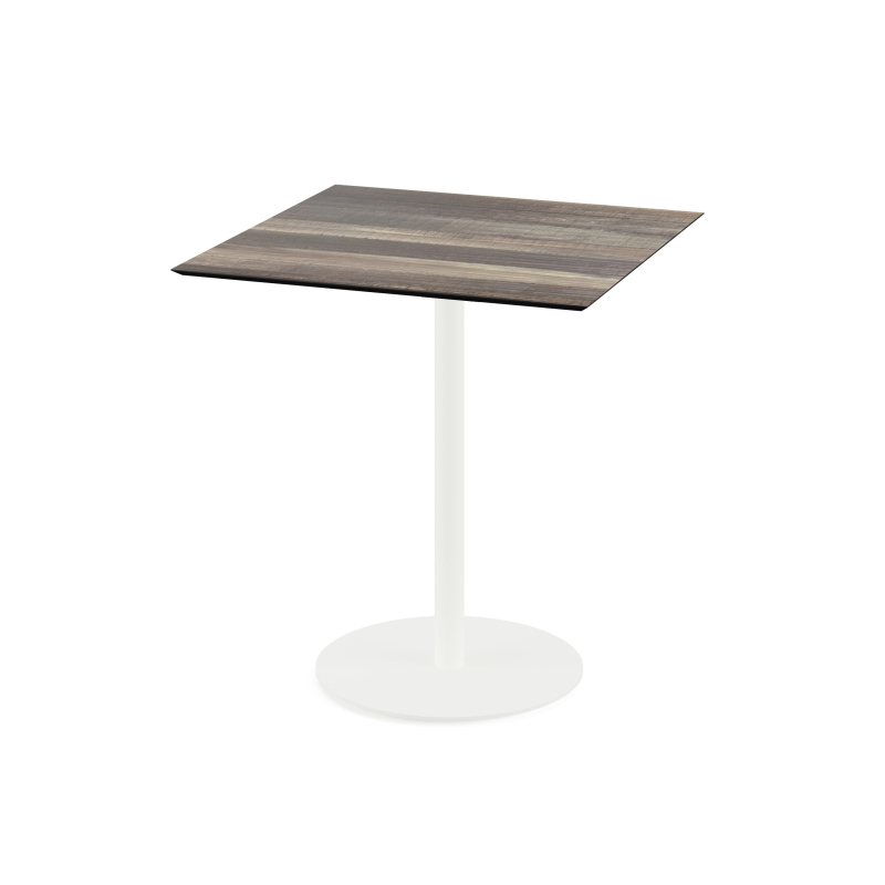 Urban bistrotafel met wit onderstel + HPL blad Tropical Wood 70x70 cm - Lot van - VEBA - 130021277