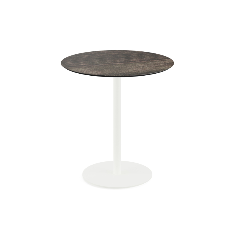 Urban tafel bistroset met wit onderstel + HPL blad Riverwashed Wood &Oslash;70 cm - Set van - VEBA - 130021470