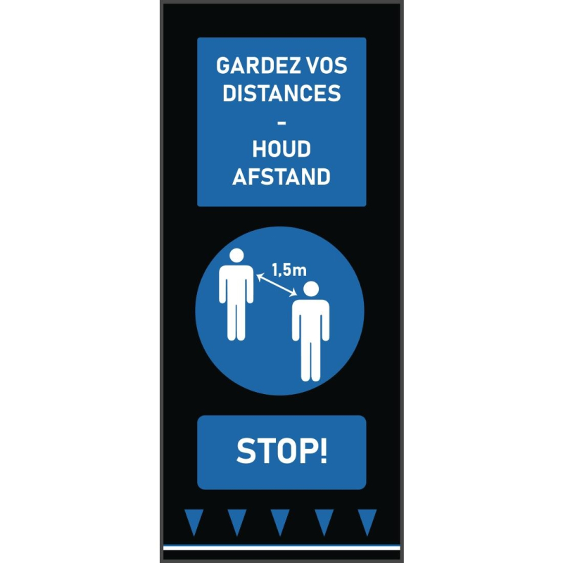 Sociaal afstandstapijt 150x65cm blauw - personen (waarschuwing: nederlandse en franse tekst)
