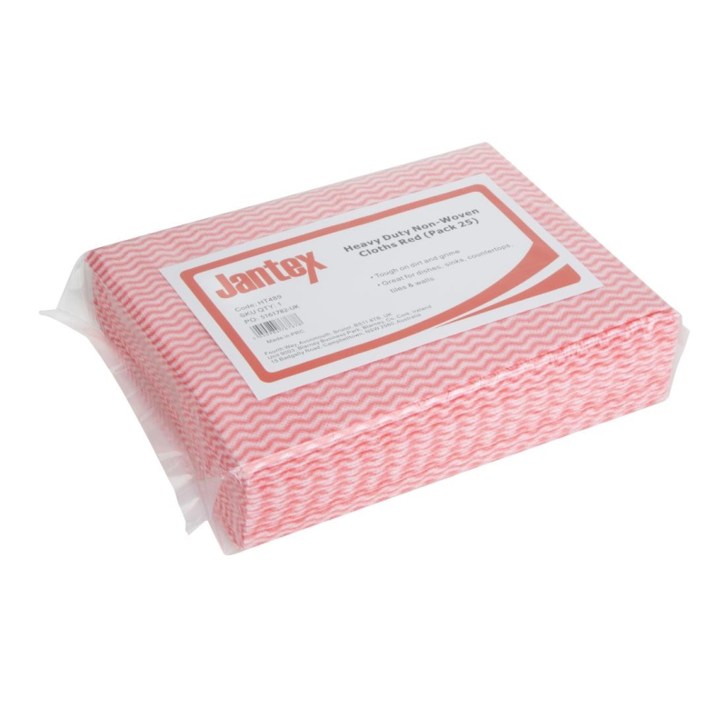 Chiffons non tiss&eacute;s tr&egrave;s r&eacute;sistants Jantex rouges (lot de 25)