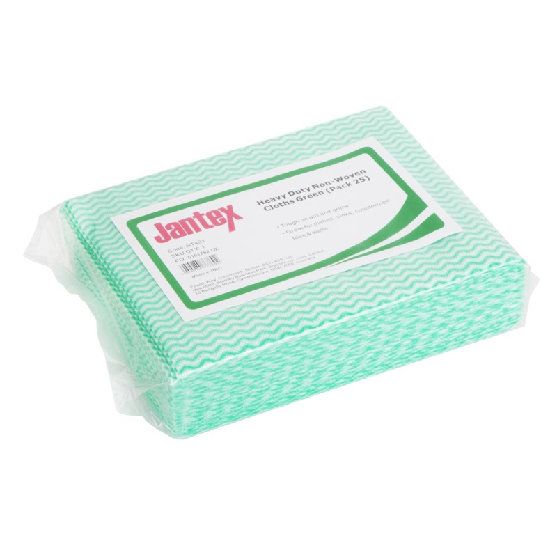Chiffons non tiss&eacute;s tr&egrave;s r&eacute;sistants Jantex verts (lot de 25)