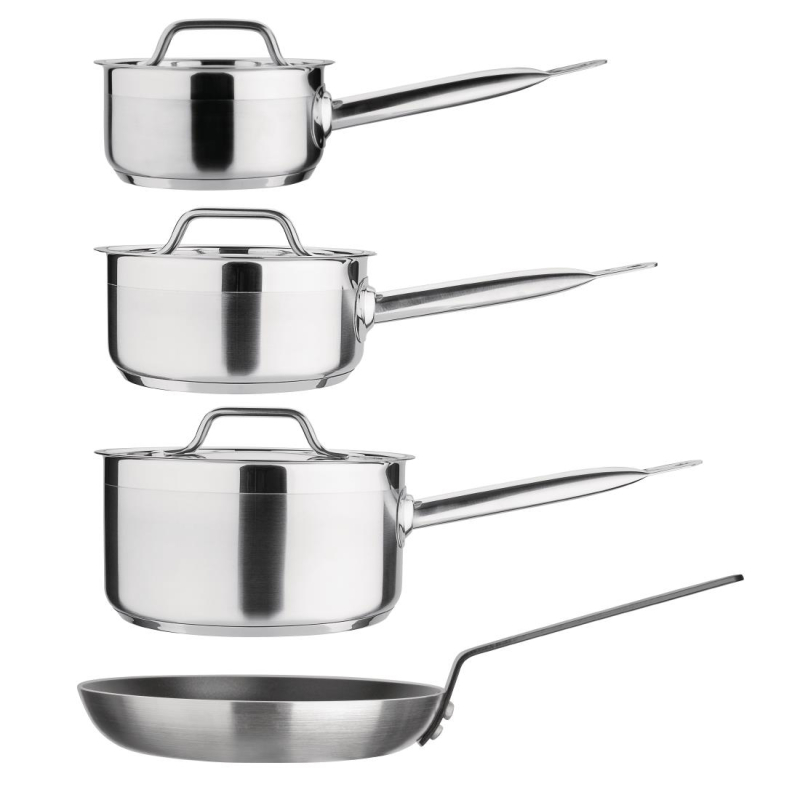 Set 4-delig met pannen met deksels en koekenpan Nisbets Essentials Cook Like A Pro