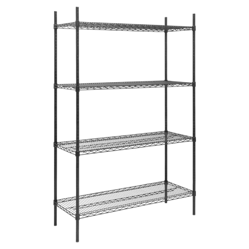 Opbergrek 4 niveaus zwarte epoxycoating Nisbets Essentials 1830x1220x460mm - Gastronoble - JE361